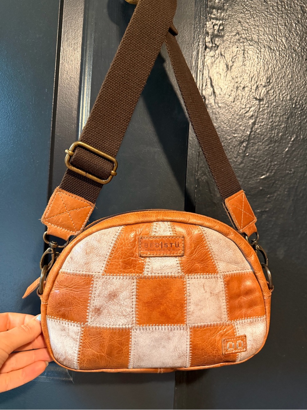 Bed Stu Orange and Cream Patchwork Leather Crossbody - Picture 2 of 4